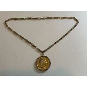 Vintage Accessocraft NYC Gold Tone Faux Napoleon Coin 24" Necklace Signed